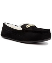 London Fog Lisa Women Faux Fur Lined Moccasin Slippers Size US 9M Black Micro - £15.47 GBP