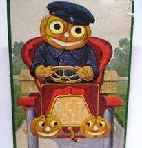 Halloween Postcard Fantasy Goblin Man Drives Pumpkin Car Auto JOL Lanterns 1908 - £37.14 GBP