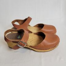 Mia Sofia Leather Sweden Wooden Clogs Tan EU 38 US 8 Mary Jane Ankle Str... - $36.62