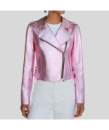 Women&#39;s Pink Biker Motorcycle Stylish Leather Jacket - $149.99