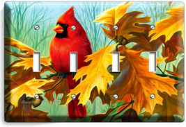 Cardinal Bird Oak Tree Leaves Acorns 4 Gang Light Switch Wall Plates Room Decor - $18.59