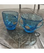Vtg WV Heritage Blue Crackle Handblown Glass Sugar and Creamer Set. 3.25&quot; - $55.27 CAD