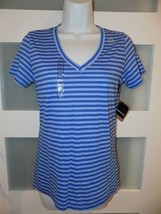 Reebok Sport Core Jersey V-Neck Striped Blue T-Shirt Size XS Women&#39;s NEW - $28.00