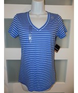 Reebok Sport Core Jersey V-Neck Striped Blue T-Shirt Size XS Women&#39;s NEW - £16.07 GBP