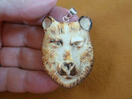 (j-bear-14) white brown BEAR FACE aceh bovine bone carving PENDANT NECKL... - $25.94