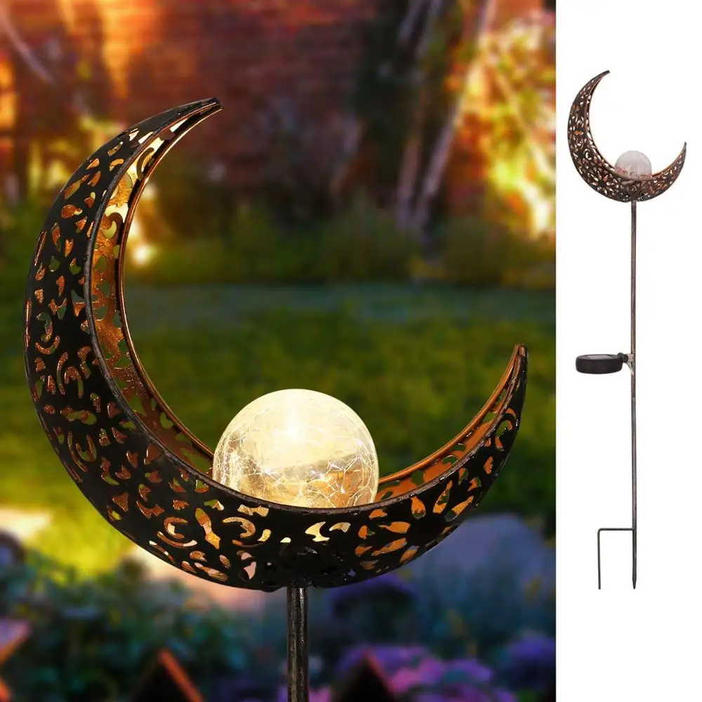 Solar Garden Lights Crystal Crackle Gl Globe Moon Stake Light Waterproof LED Dec - £82.74 GBP