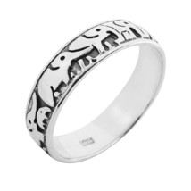 Adorable Elephant Family .925 Sterling Silver Band-9 - £13.91 GBP