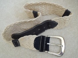 Belt Size M CANTERBURY Braided Off White Rope +Navy Suede -Silver Harness Buckle - £18.33 GBP