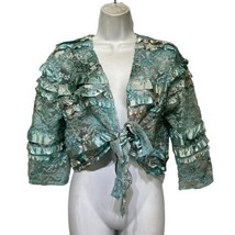 hand dyed lace ribbon rainbow wrap Front Tie cardigan Size L - £22.41 GBP
