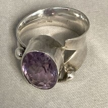 Sterling Silver Modernist Ring Purple Amethyst Asymmetrical Signed “S” Size 7.5 - £54.10 GBP