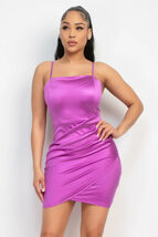 Overlapping Hem Shirred Satin Dress - $16.00
