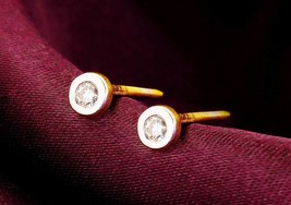 14K Gold Mini Circle Diamond Earrings | Elegant Jewelry Gift | Sparkling Beauty  - £146.75 GBP