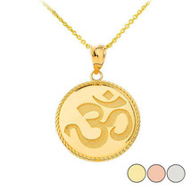 14k Solid Gold Ohm OM AUM Symbol Yoga Buddhism Hinduism Pendant Necklace - £201.34 GBP+