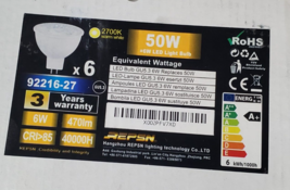 REPSN 50w=6w led light bulb 92216-27 2700K 6 Pack - £11.83 GBP