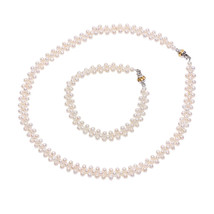 Hand-Elegant 3-4 mm White China Freshwater  Choker Necklace/Bracelet Jewelry Set - £78.97 GBP