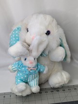 White Rabbit Bunny Plush Lot Teal Circles 12 Inch Mom Baby Dandee Intl Stuffed - $24.95