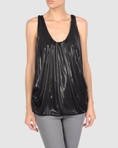 NWT DIANE von FURSTENBURG designer wet look draped tank 6 black liquid versatile - £77.30 GBP