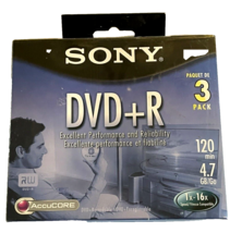 DVDs Sony DVD+R Recordable 1x-16X 120 min. 4.7 GB 3 Pack  2005 Blank NIP... - £10.74 GBP