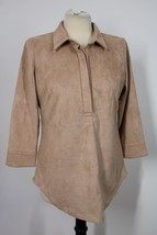 Gretchen Scott S Brown Faux Suede 3/4 Sleeve Popover Collared Shirt Top - £36.53 GBP