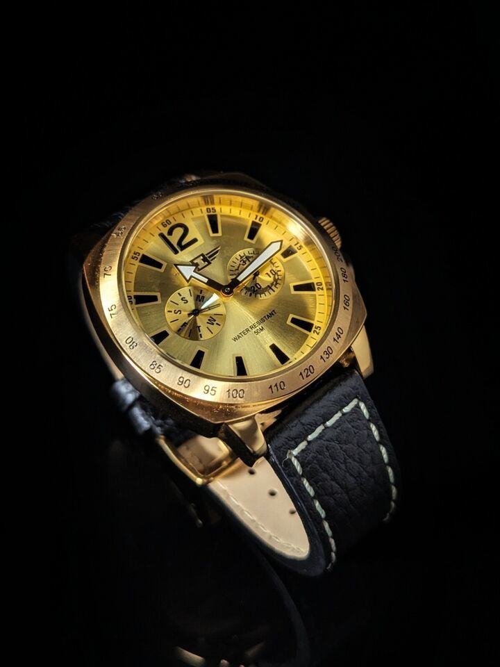 Invicta Model 43660-004  Gold Plated with Black Leather Band NIB - $195.00