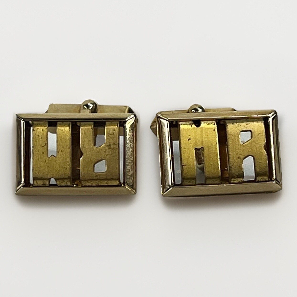 Monogrammed Cuff Links Gold Tone with initials MR or RM- Vintage - $21.54