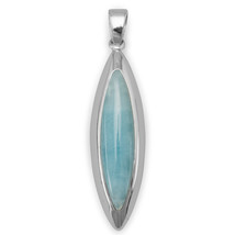 Rhodium Plated Marquise Larimar Pendant - £72.63 GBP