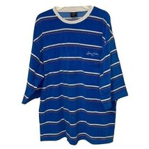 Sean John Blue Mens Shirt Size XXL 2XL Y2K Short Sleeve Terry Cloth Stripes - $23.00