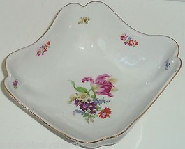 Serving Bowl Floral Square Germany Vintage Bavaria Porcelain Gold Trim - £23.66 GBP