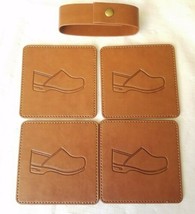 Dansko Leather Set of 4 Drink Coasters with Leather Strap 3.5&quot; (9 cm) Square - £26.61 GBP