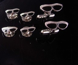 Eyeglass Cufflinks catseye hollywood style tuxedo set silver studs optometrist g - £155.87 GBP