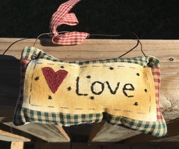  99280L Love Primitive Mini Pillow with gingham ribbon Hnags by wire - £2.35 GBP