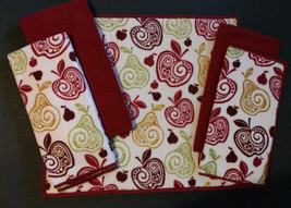 APPLE KITCHEN SET 5pc Towels Drying Mat Dish Cloths Scrubbers Microfiber Red NEW