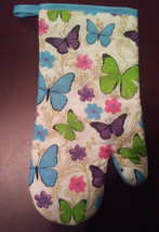 BLUE BUTTERFLY OVEN MITT with Flowers Butterflies NEW image 1