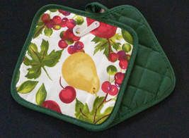FRUIT theme POTHOLDERS Set of 2 Apple Pear Cherry Green Red Kitchen NEW