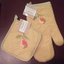 OVEN MITT POTHOLDER SET 2-pc with Embroidered Pear Fruit Yellow Green