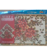 HOLIDAY PLACEMATS COASTERS 4pc Set Christmas Holly Poinsettia Leaves Red... - £7.86 GBP