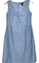 Saint Tropez West Linen Dress Size 6 Blue Chambray Twist Front Sleeveless Lined - £11.06 GBP