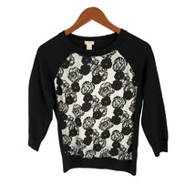 J.Crew Merino Wool Crewneck Black White Floral Front 3/4 Sleeve Size Small - $24.74