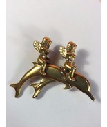 KIRK&#39;S FOLLY &quot;Cherubs Riding Dolphins&quot; Pin - Signed - 2 1/2 inches - FRE... - £28.06 GBP
