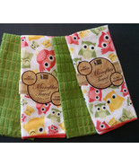 OWL KITCHEN TOWELS Set of 4 Microfiber Colorful Owls Green Bird NEW - £11.98 GBP