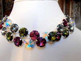 Anna Wintour Multi-colors Tennis Choker Necklace w/ Swarovski Rivoli Crystals - £135.72 GBP