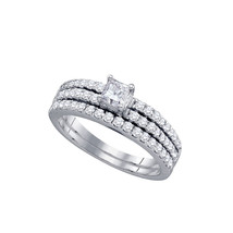 14k White Gold Princess Diamond Bridal Wedding Engagement Ring Set 1.00 Ctw - £1,357.66 GBP