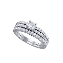 14k White Gold Princess Diamond Bridal Wedding Engagement Ring Set 1.00 Ctw - £1,378.71 GBP