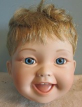Vintage PORCELAIN/CERAMIC Head Parts 4&quot; Blue Eyes Blonde Wig Toddler Boy Doll - £17.26 GBP