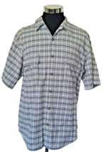 Anchor Blue Shirt Men&#39;s Size Large Blue Plaid Button Front Casual Short Sleeves - £9.36 GBP