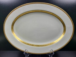 Mikasa Antique Lace 14.5&quot; Oval Serving Platter L5531 Gold Trim White Flo... - £109.73 GBP