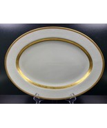 Mikasa Antique Lace 14.5&quot; Oval Serving Platter L5531 Gold Trim White Flo... - £108.88 GBP