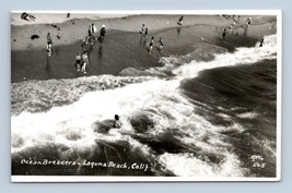 RPPC Beach View Ocean Breakers  Laguna Beach California CA UNP Postcard 1930s N6 - £8.56 GBP