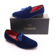  Handmade-FERUCCI-Men-Blue-Velvet-Slippers-loafers-with-blue-Tassel  Handmade-FE - £119.87 GBP