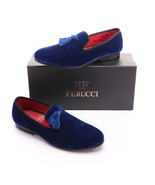  Handmade-FERUCCI-Men-Blue-Velvet-Slippers-loafers-with-blue-Tassel  Han... - £118.14 GBP